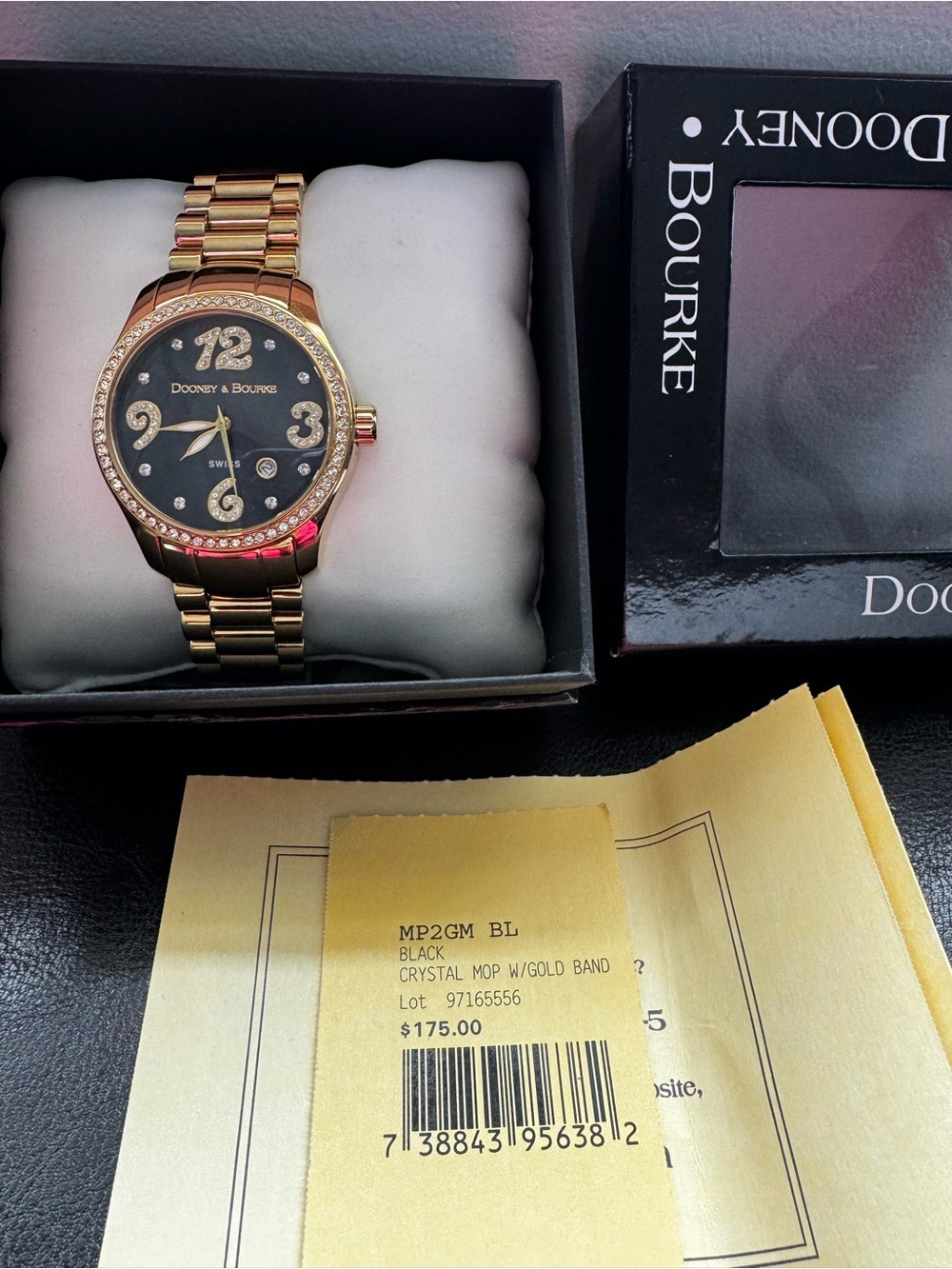 Vintage Dooney & Bourke Gold Tone Watch with Black Mother-of-Pearl Dial - Picture 1 of 6